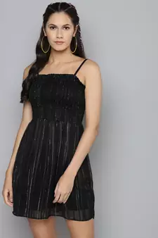 Black Lurex Smocking Tube Dress