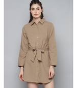 Beige Belted Shirt Dress