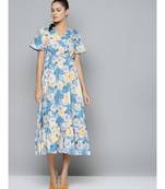 Blue & Yellow Floral Wrap Frill Hem Maxi