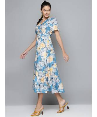 Blue & Yellow Floral Wrap Frill Hem Maxi 2