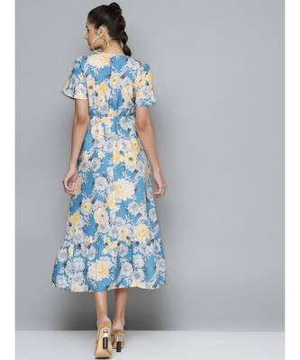 Blue & Yellow Floral Wrap Frill Hem Maxi 3