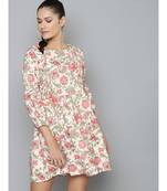 Beige & Red Floral Tiered Skater Dress