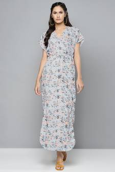 White Floral Drawstring Maxi Dress
