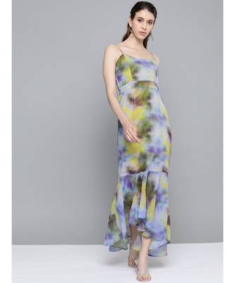 Yellow & Purple Tie-Dye Print Strappy Maxi 1