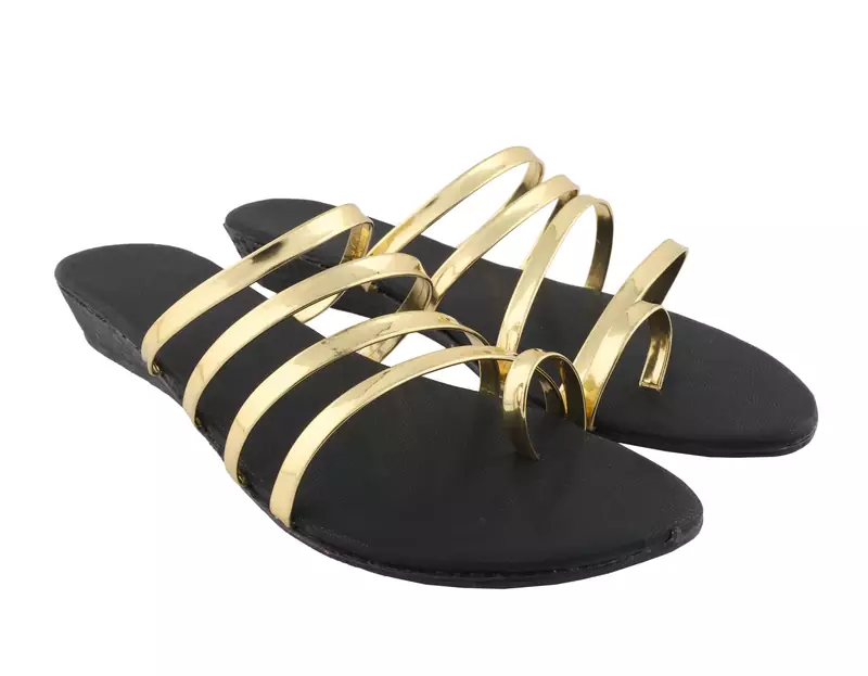 Golden Stylish Wedges  Synthetic Leather