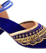 Blue Embroidery Velvet Heels Sandal