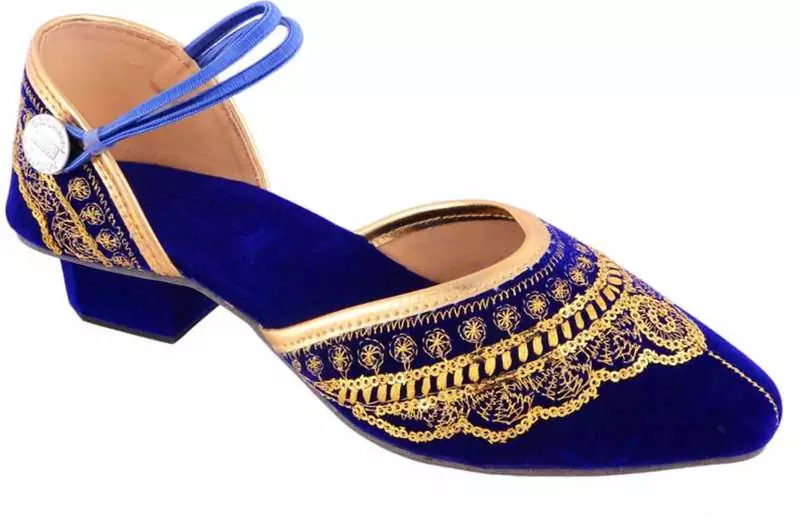 Blue Embroidery Velvet Heels Sandal