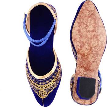 Blue Embroidery Velvet Heels Sandal 3