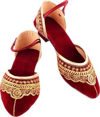 Red Embroidery Velvet Heels Sandal 1