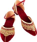 Red Embroidery Velvet Heels Sandal
