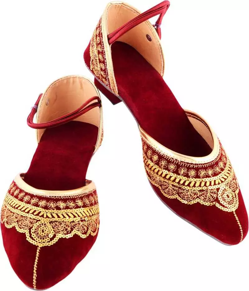 Red Embroidery Velvet Heels Sandal
