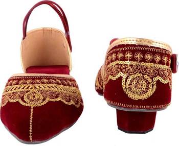 Red Embroidery Velvet Heels Sandal 2