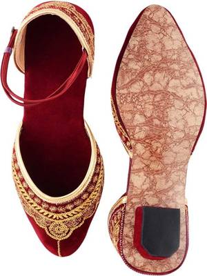 Red Embroidery Velvet Heels Sandal 3