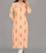 Orange jaipuri embroidered straight casual wear kurti cotton