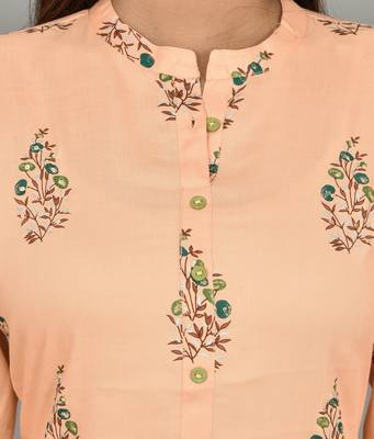 Orange jaipuri embroidered straight casual wear kurti cotton 2