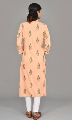 Orange jaipuri embroidered straight casual wear kurti cotton 3