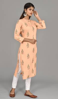 Orange jaipuri embroidered straight casual wear kurti cotton 4
