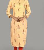 Women Embroidered phull-patti deisgn cotton Straight Kurta Yellow