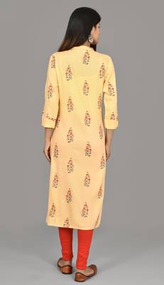Women Embroidered phull-patti deisgn cotton Straight Kurta Yellow 2