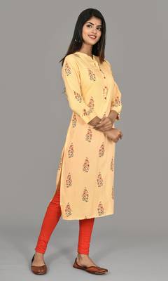 Women Embroidered phull-patti deisgn cotton Straight Kurta Yellow 3