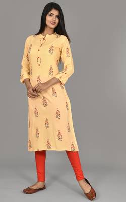 Women Embroidered phull-patti deisgn cotton Straight Kurta Yellow 4