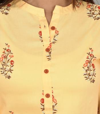 Women Embroidered phull-patti deisgn cotton Straight Kurta Yellow 5