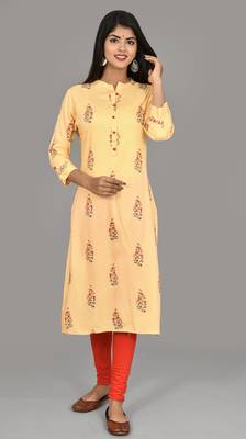 Women Embroidered phull-patti deisgn cotton Straight Kurta Yellow 6