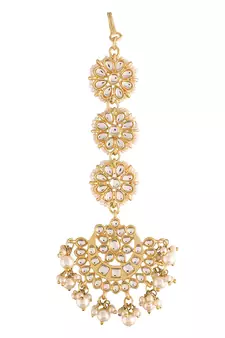 Traditional Matte Finish Floral Beaded Manng Tikka Studded with Kundan & Faux Pearls for Women/Girls