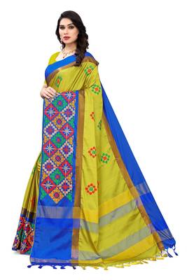 Yellow embroidered cotton silk saree with blouse 3