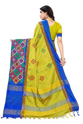 Yellow embroidered cotton silk saree with blouse 5