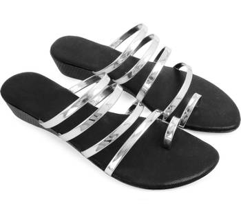 Silver Stylish Wedges  Synthetic Leather 1