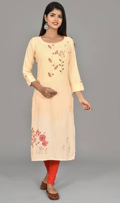 Katch karigari Orange Embroidered Straight kurta cotton  2