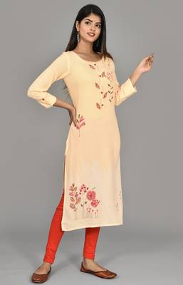 Katch karigari Orange Embroidered Straight kurta cotton  4
