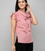 Tie Up Neck Polka Dot Top