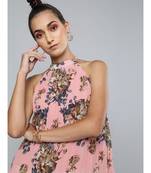 Pink Floral Pleated Halter Top