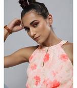 Light Pink Floral Halter Neck Pleated Top