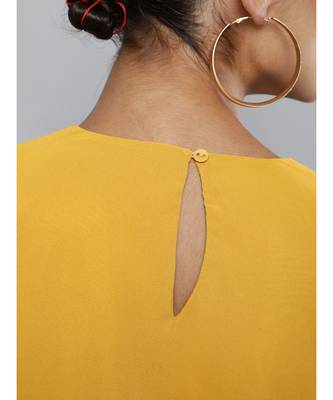 Mustard Pleated-Sleeves Crop Top 5