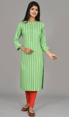 Green striped saganeri embroidery rayon ladies kurti 1