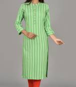 Green striped saganeri embroidery rayon ladies kurti
