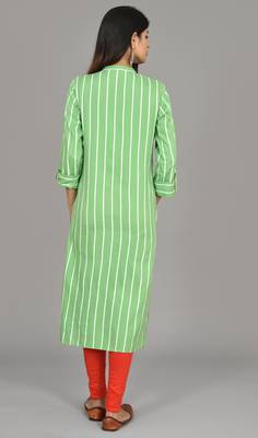 Green striped saganeri embroidery rayon ladies kurti 2