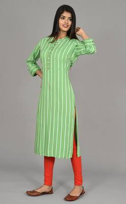 Green striped saganeri embroidery rayon ladies kurti 4