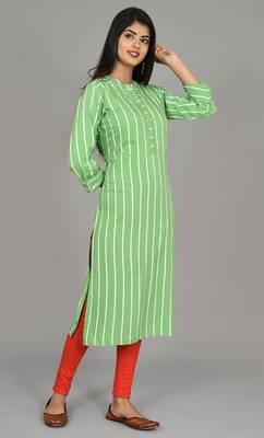 Green striped saganeri embroidery rayon ladies kurti 5