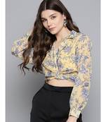 Yellow Floral Tie Knot Crop Shirt Top
