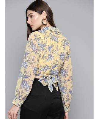 Yellow Floral Tie Knot Crop Shirt Top 3