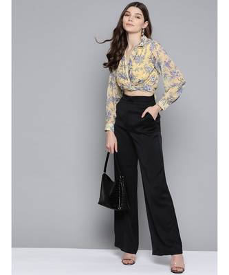 Yellow Floral Tie Knot Crop Shirt Top 4