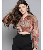 Brown Patch Tie Knot Crop Shirt Top