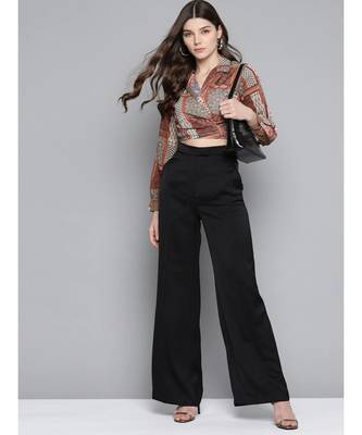 Brown Patch Tie Knot Crop Shirt Top 4