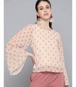 Beige Diamond Print Print Pleated Top