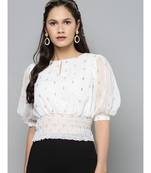 White Lurex Smocked Waist Top