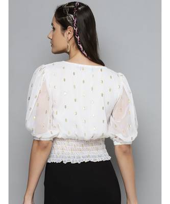 White Lurex Smocked Waist Top 3